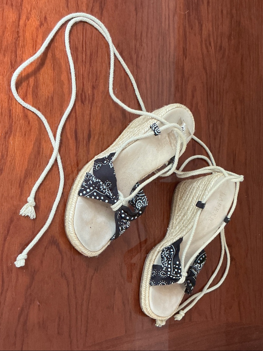 Ralph Lauren Black Bandana Espadrille Lace-Up Sandals